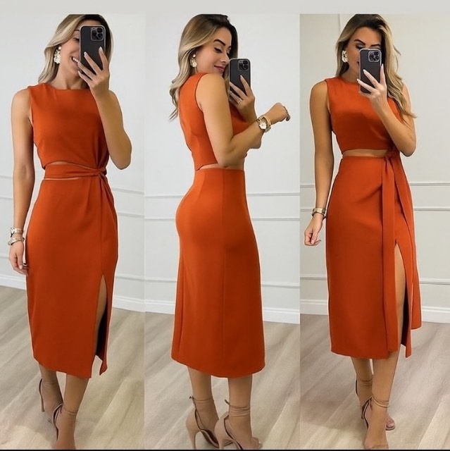Vestido Crooped e Saia alfaiataria