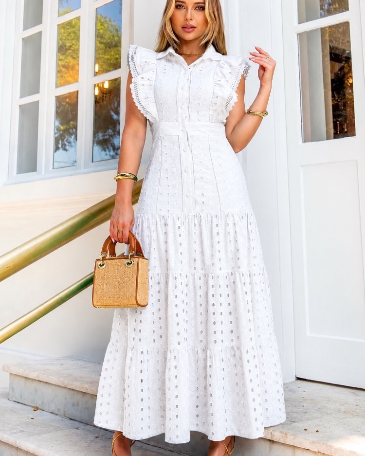 Vestido longo branco na laise