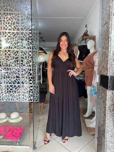Vestido longo alça regulável e bojo