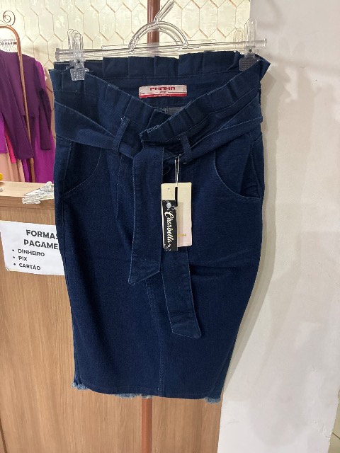 Saia jeans clochard c/cinto de amarrar