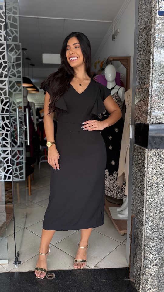 Vestido mídi alça babado