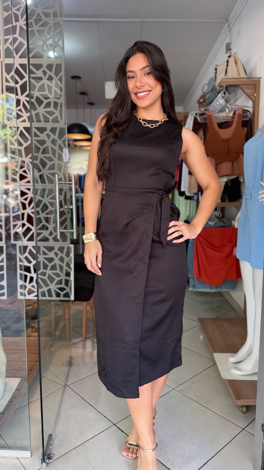 Vestido mídi marrom transpassado