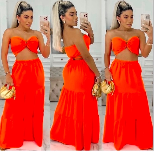 Conjunto saia e Crooped fluorescente