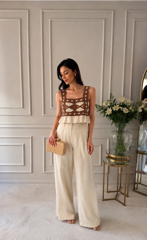 Conjunto calça e Crooped trico